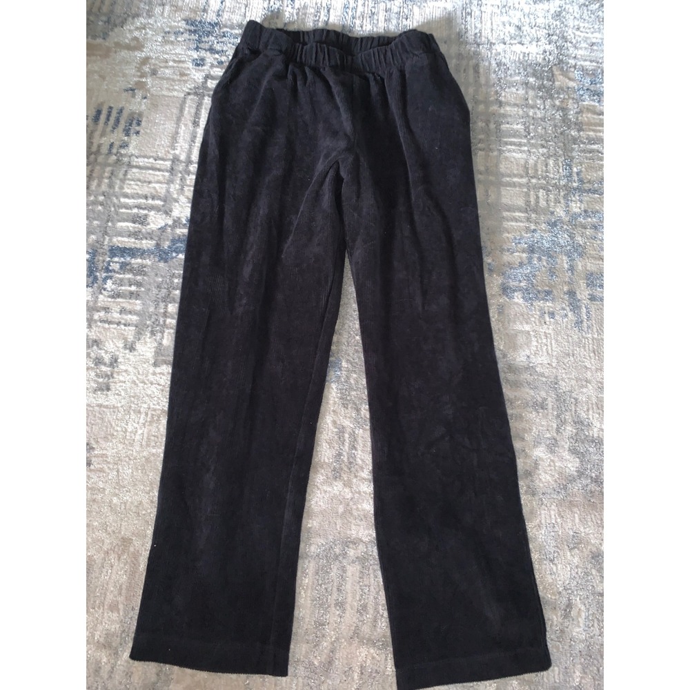 Lands End Black Corduroy Elastic Waist Pull On Straight Leg Pants Small 6-8